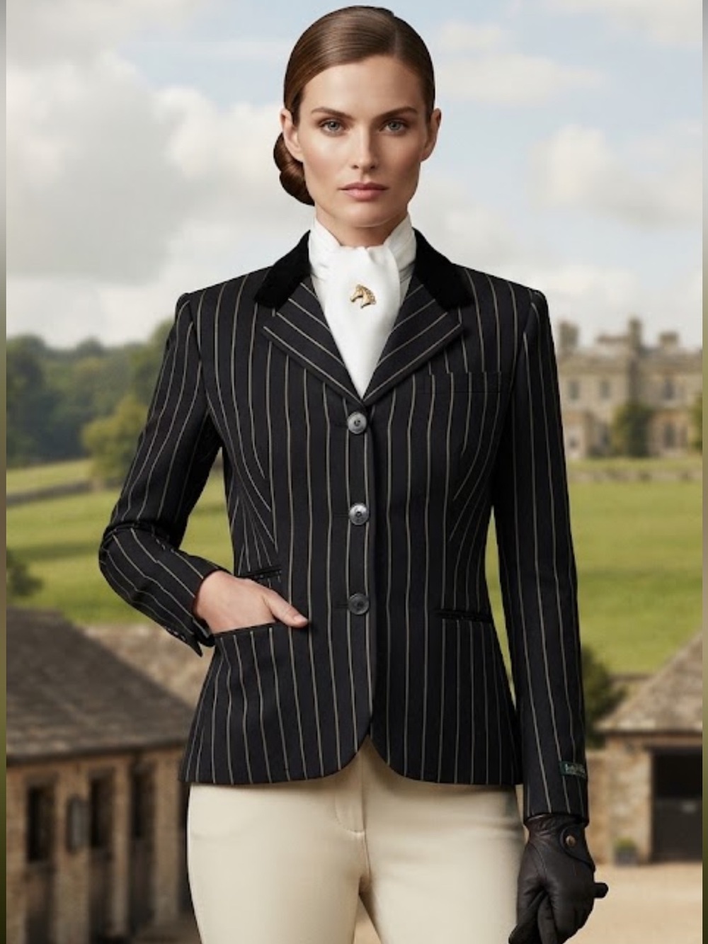 Lauren Ralph Lauren Virgin Wool Pinstriped Black Blazer Velvet Collar